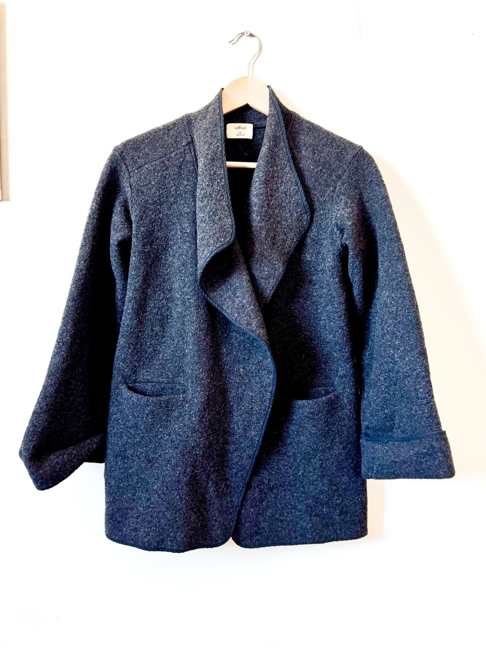 Wilfred Aritzia Sz XS Dark Gray Open Front 100% Merino Wool Cardigan Coat
